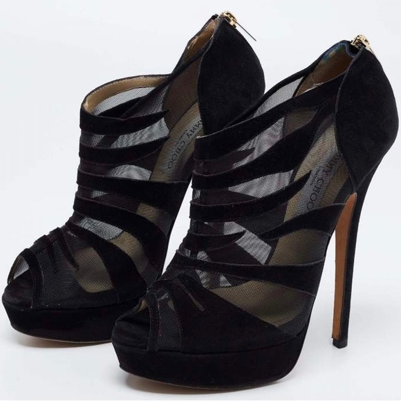 Jimmy Choo Kerfield Black Suede Peep Toe Heels. Size U.S. 6.5/EU 36.5 - Picture 5 of 10